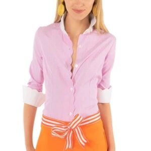 NWT Pique All Day Pinstripe Shirt Pink/White